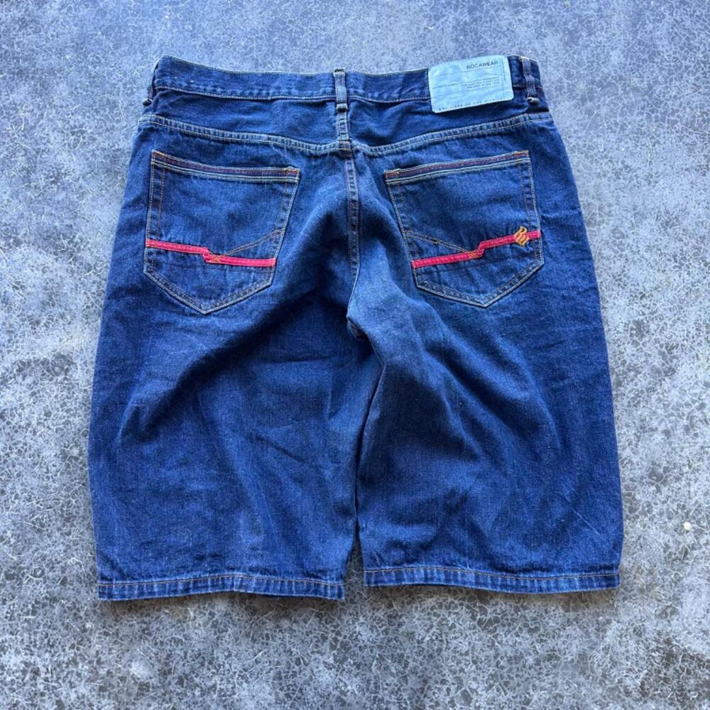 Y2k 2000s Baggy dark wash Roca Wear Embroidered Jorts shorts skater grunge 42''
